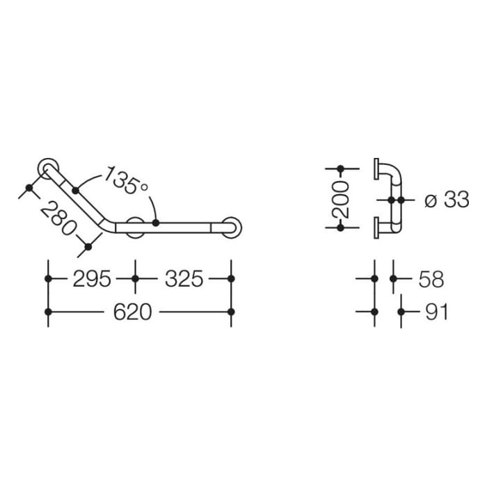 HEWI Serie 801 Winkelgriff 62 x 28 cm