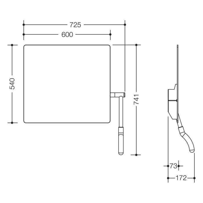 HEWI Serie 802 LifeSystem Kippspiegel, Hebel rechts