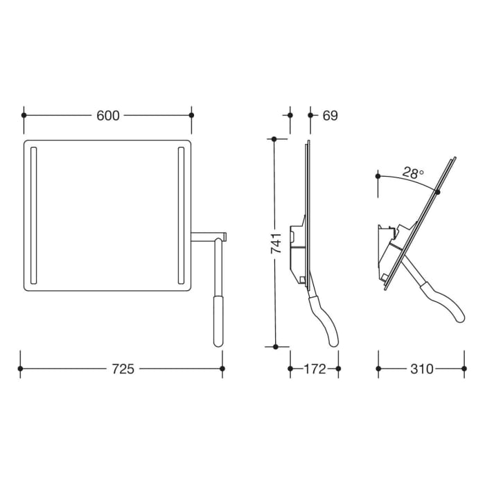 HEWI Serie 802 LifeSystem LED-Kippspiegel, Hebel rechts