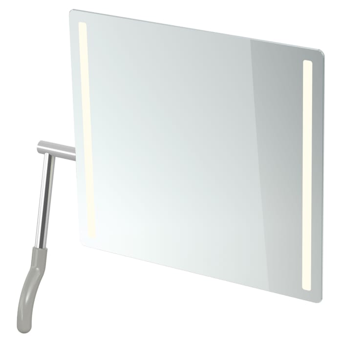 HEWI Serie 802 LifeSystem LED LED Badspiegel mit Hebel links in felsgrau – Maße 72,5 x 6,9 x 74,1 cm