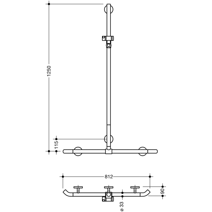 HEWI System 800K Duschhandlauf mit verschiebbarer Brausehalterstange