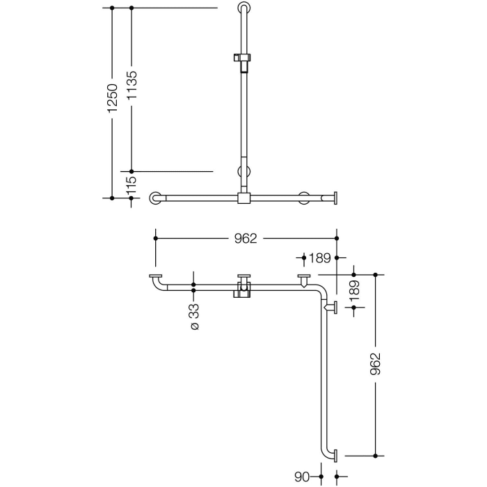 HEWI Serie 805 Classic Duschhandlauf mit verschiebbarer Brausehalterstange