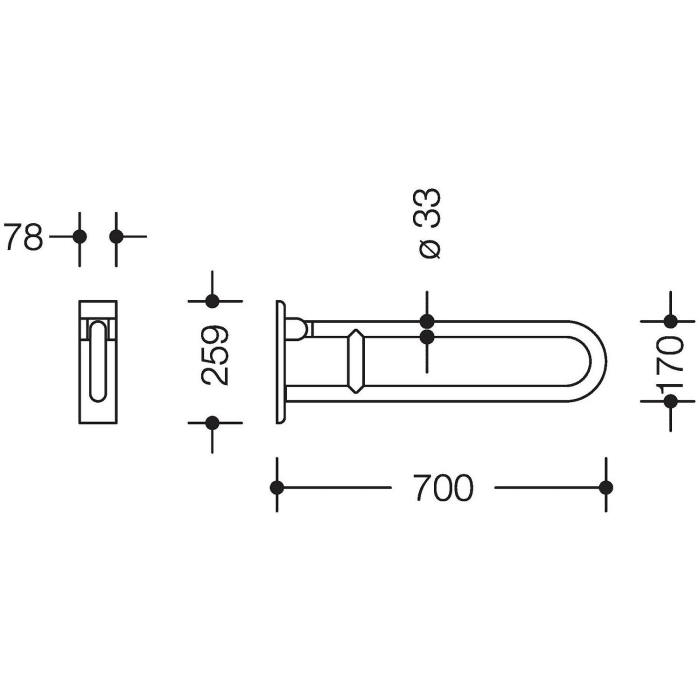 HEWI Serie 805 Classic Stützklappgriff, drehbar 70 cm