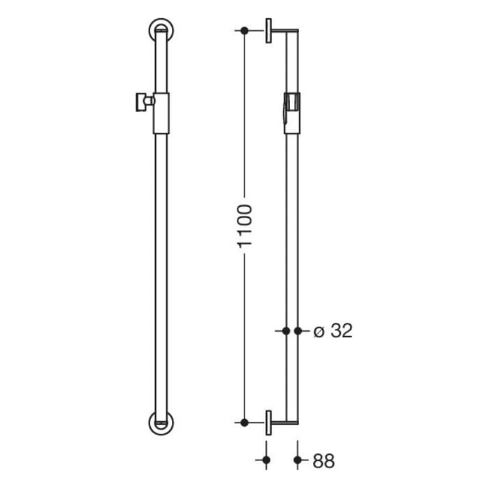 HEWI System 900 Brausehalterstange mit Magnetbrausehalter 110 cm