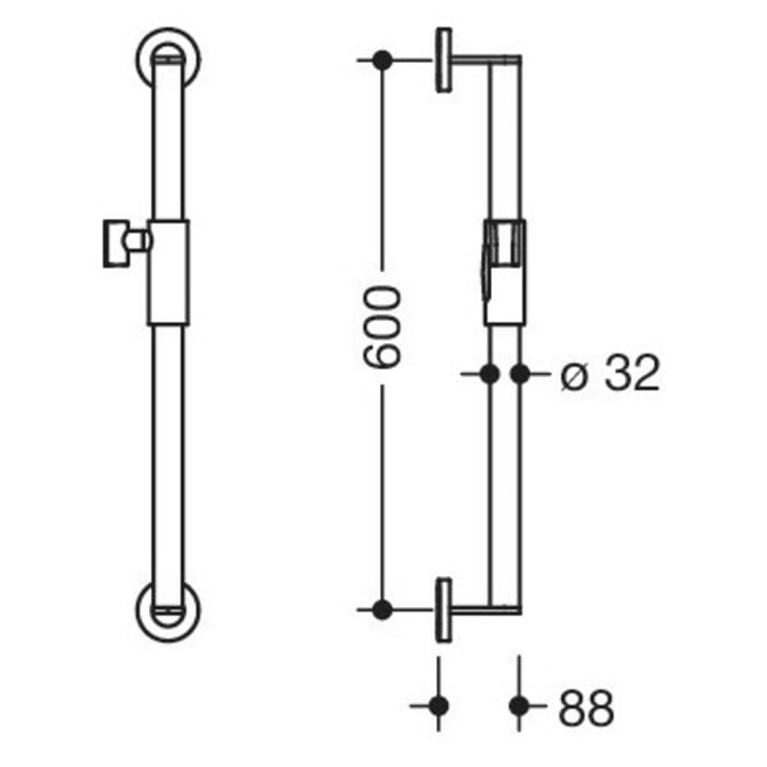 HEWI System 900 Brausehalterstange mit Magnetbrausehalter 60 cm