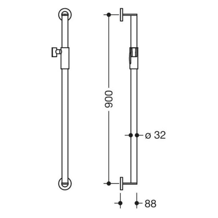 HEWI System 900 Brausehalterstange mit Magnetbrausehalter 90 cm