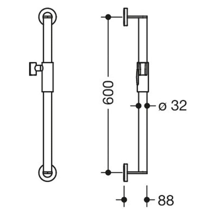 HEWI System 900 Brausehalterstange mit Magnetbrausehalter 60 cm