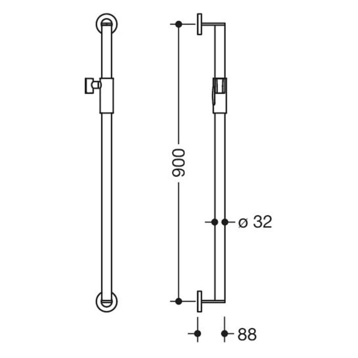 HEWI System 900 Brausehalterstange mit Magnetbrausehalter 90 cm
