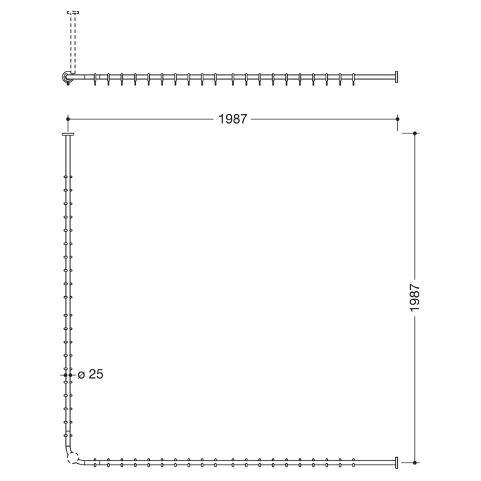 HEWI System 900 Vorhangstange für Duschwanne 200 x 200 cm