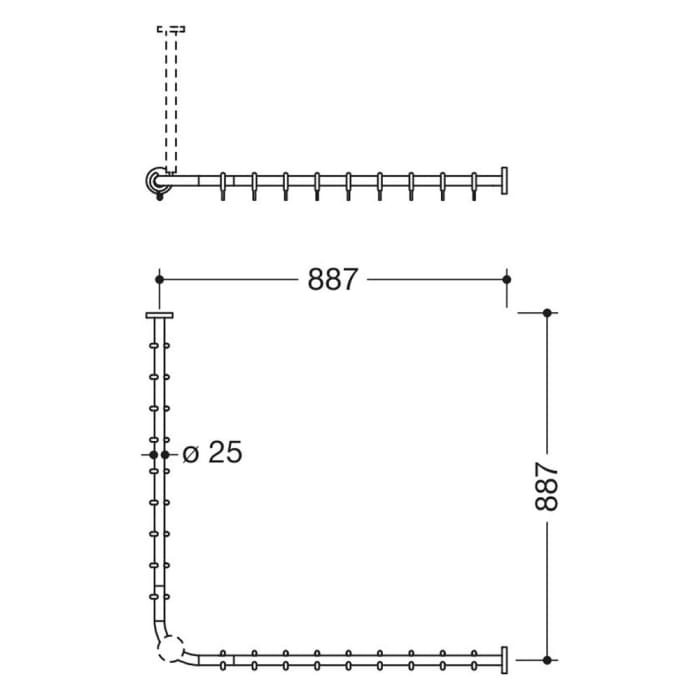 HEWI System 900 Vorhangstange für Duschwanne 90 x 90 cm