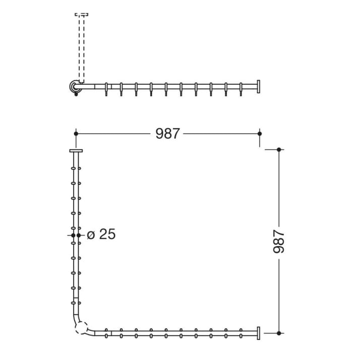HEWI System 900 Vorhangstange für Duschwanne 100 x 100 cm