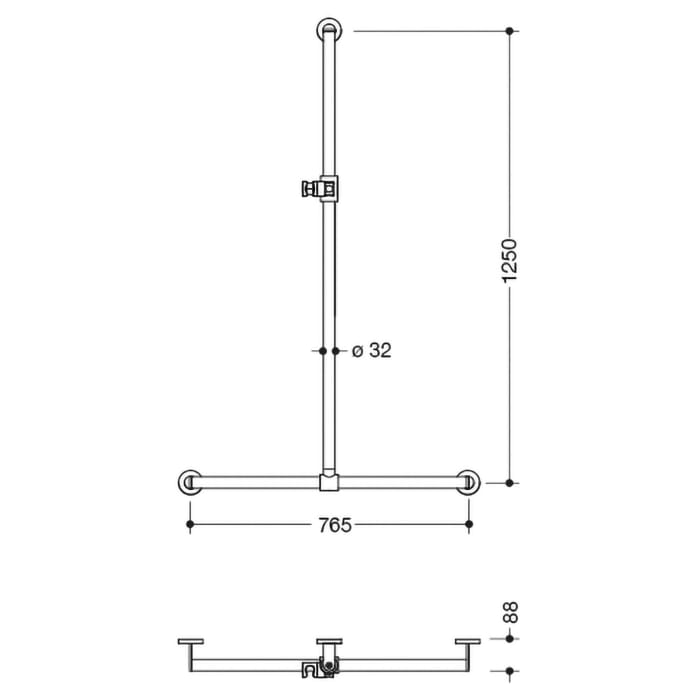 HEWI System 900 Duschhandlauf, 125 x 76,5 x 8,8 cm