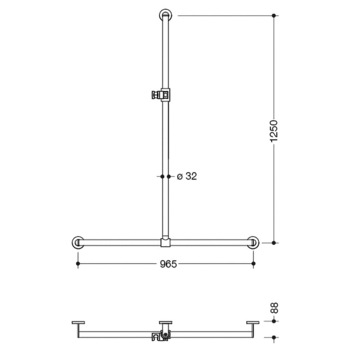 HEWI System 900 Duschhandlauf, 125 x 96,5 x 8,8 cm