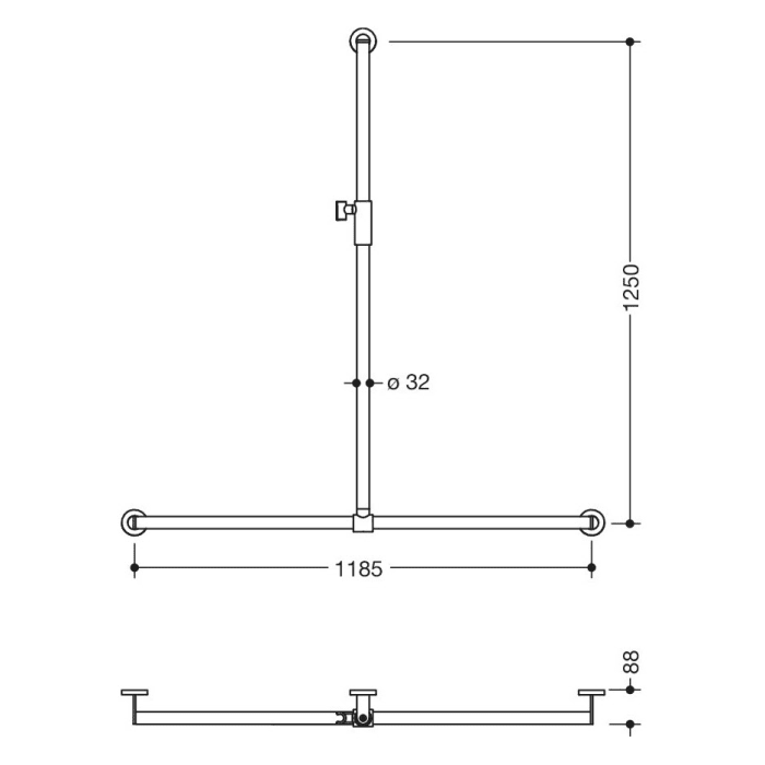 HEWI System 900 Duschhandlauf mit verschiebbarer Brausehalterstange mit Magnetbrausehalter 118,5 cm