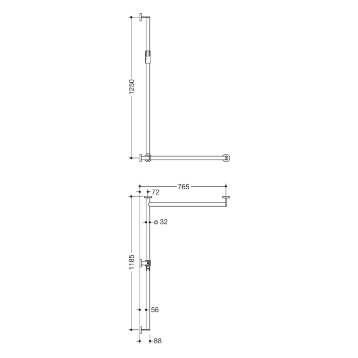 HEWI System 900 Duschhandlauf mit verschiebbarer Brausehalterstange mit Magnetbrausehalter 118,5 cm, rechts