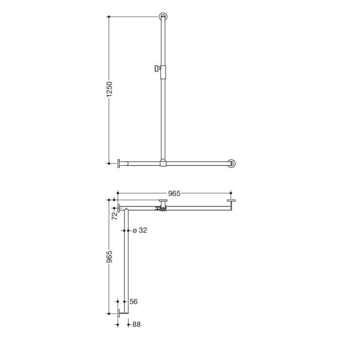 HEWI System 900 Duschhandlauf mit verschiebbarer Brausehalterstange mit Magnetbrausehalter 96,5 cm, links