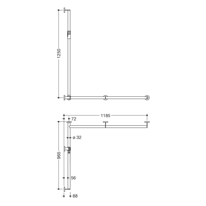 HEWI System 900 Duschhandlauf mit verschiebbarer Brausehalterstange mit Magnetbrausehalter 118,5 cm, rechts