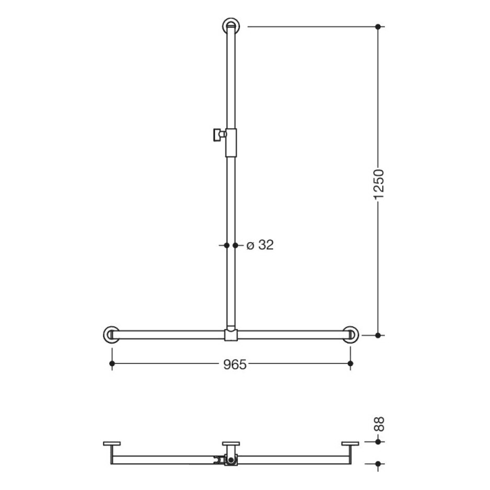 HEWI System 900 Duschhandlauf mit verschiebbarer Brausehalterstange mit Magnetbrausehalter 96,5 cm