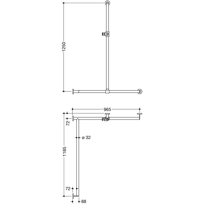 HEWI System 900 Duschhandlauf mit verschiebbarer Brausehalterstange links, 125 x 8,8 cm