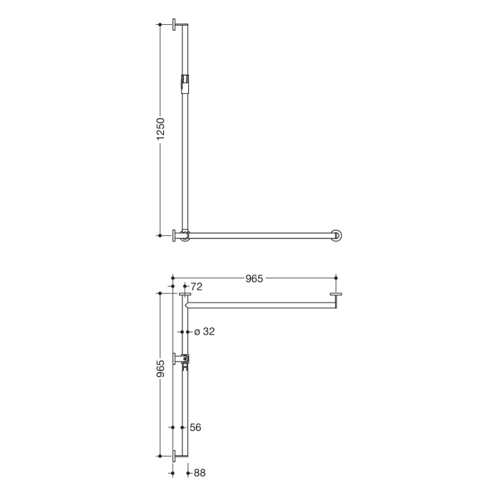 HEWI System 900 Duschhandlauf mit verschiebbarer Brausehalterstange mit Magnetbrausehalter 96,5 cm, rechts