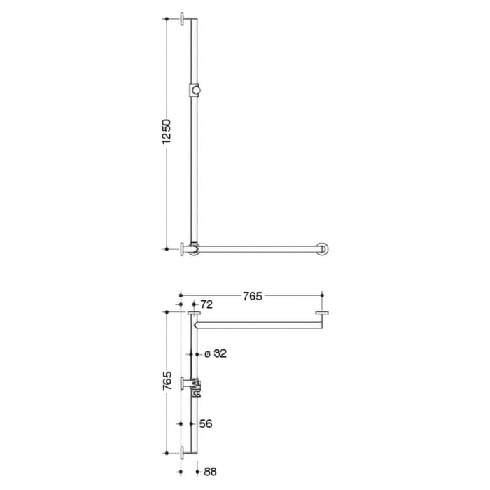 HEWI System 900 Duschhandlauf mit verschiebbarer Brausehalterstange rechts, 76,5 cm