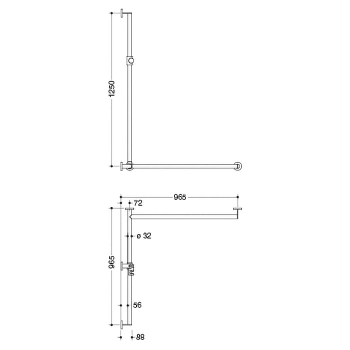 HEWI System 900 Duschhandlauf mit verschiebbarer Brausehalterstange rechts, 96,5 cm