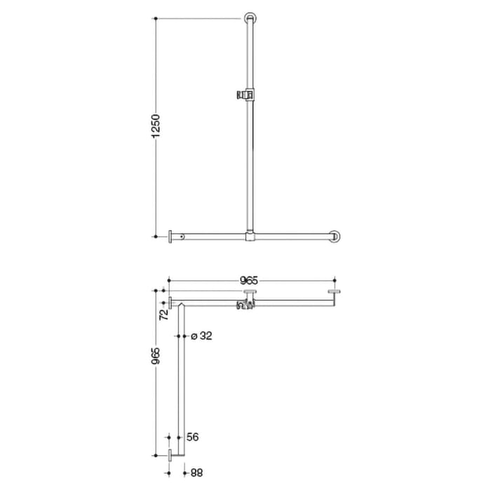 HEWI System 900 Duschhandlauf mit verschiebbarer Brausehalterstange  links, 96,5 cm