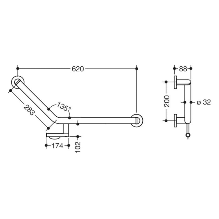HEWI System 900 Winkelgriff 20 cm, rechts