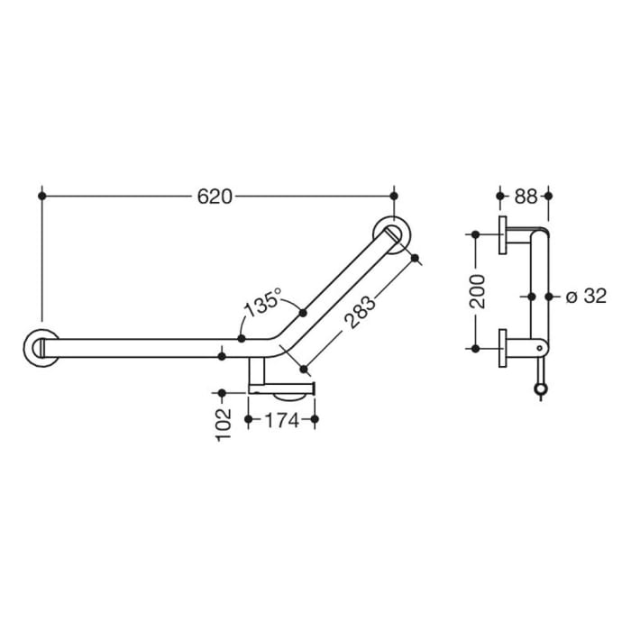 HEWI System 900 Winkelgriff 20 cm, links