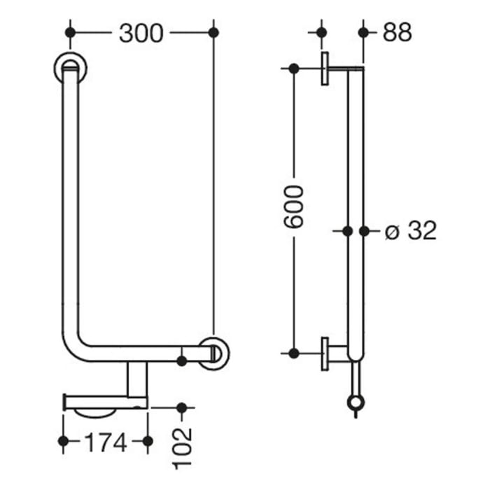 HEWI System 900 Winkelgriff 60 cm, rechts