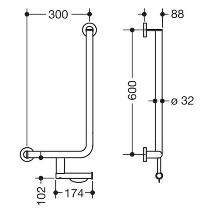 HEWI System 900 Winkelgriff 60 cm, links