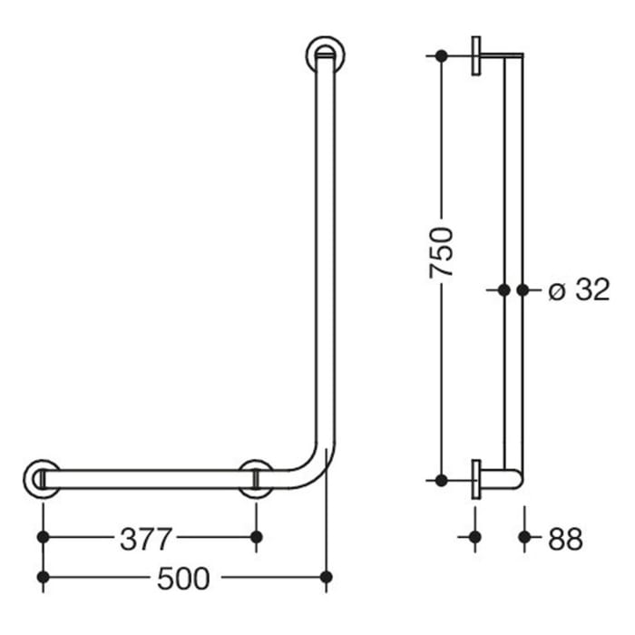 HEWI System 900 Winkelgriff 75 cm, links