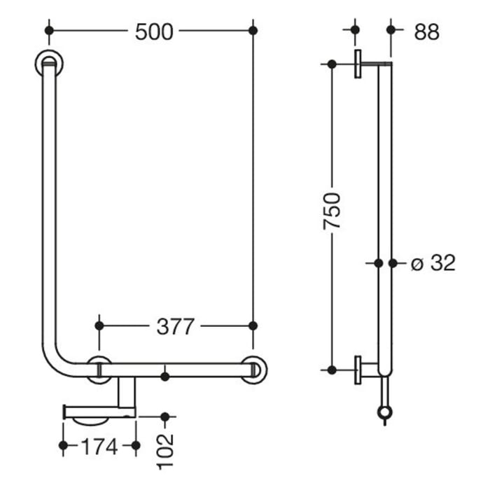 HEWI System 900 Winkelgriff 75 cm, rechts