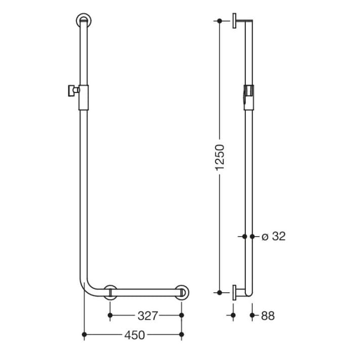 HEWI System 900 Winkelgriff mit Magnetbrausehalter 45 cm, rechts