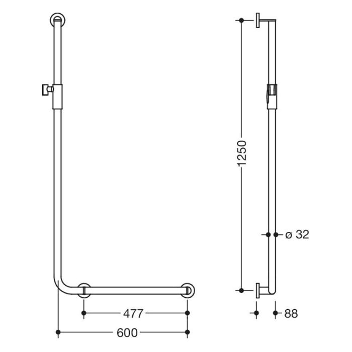 HEWI System 900 Winkelgriff mit Magnetbrausehalter 60 cm, rechts