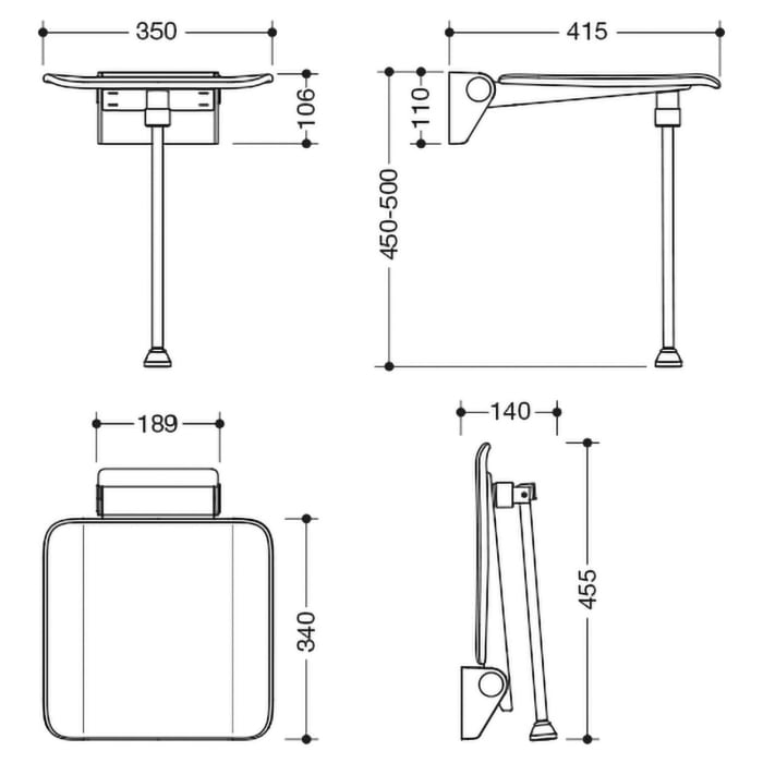 HEWI System 900 Klappsitz mit Bodenstütze