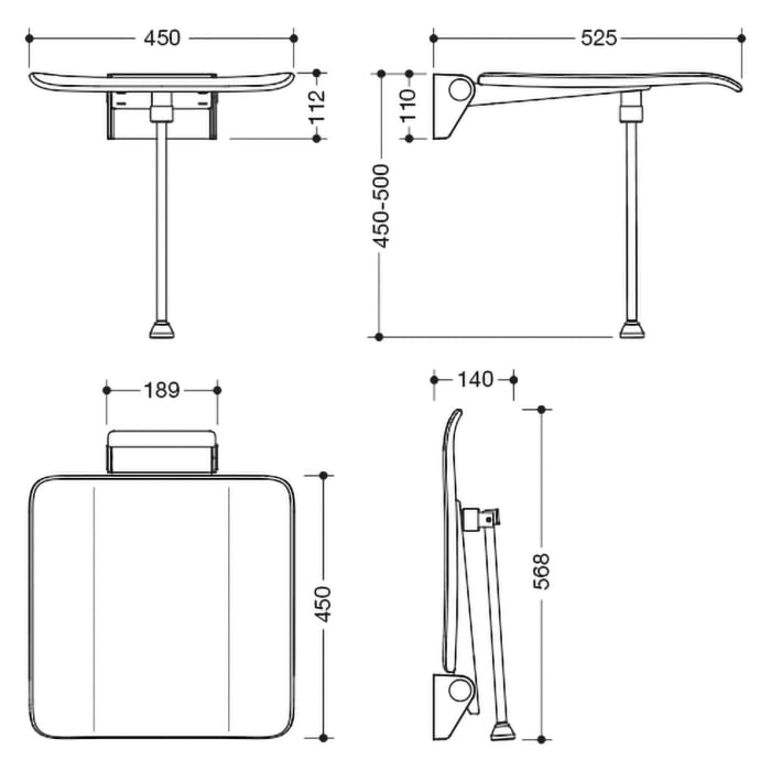 HEWI System 900 Klappsitz mit Bodenstütze