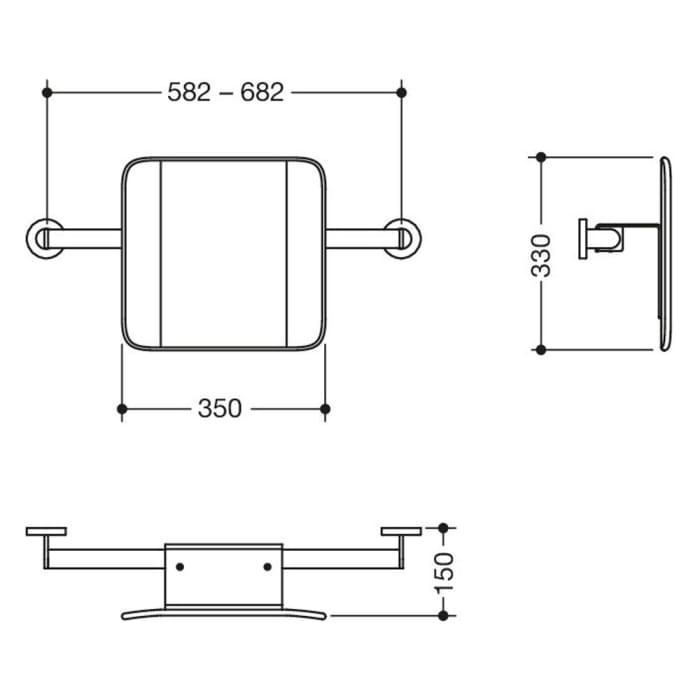 HEWI System 900 Rückenstütze Design A und B, Achsmaß 58,2 bis 68,2 cm