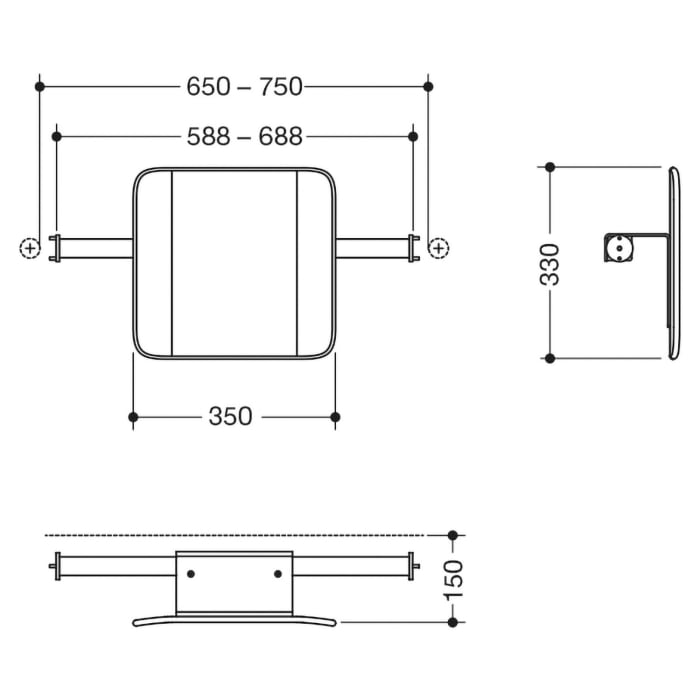 HEWI System 900 Rückenstütze Design A, Achsmaß 58,8 bis 68,8 cm
