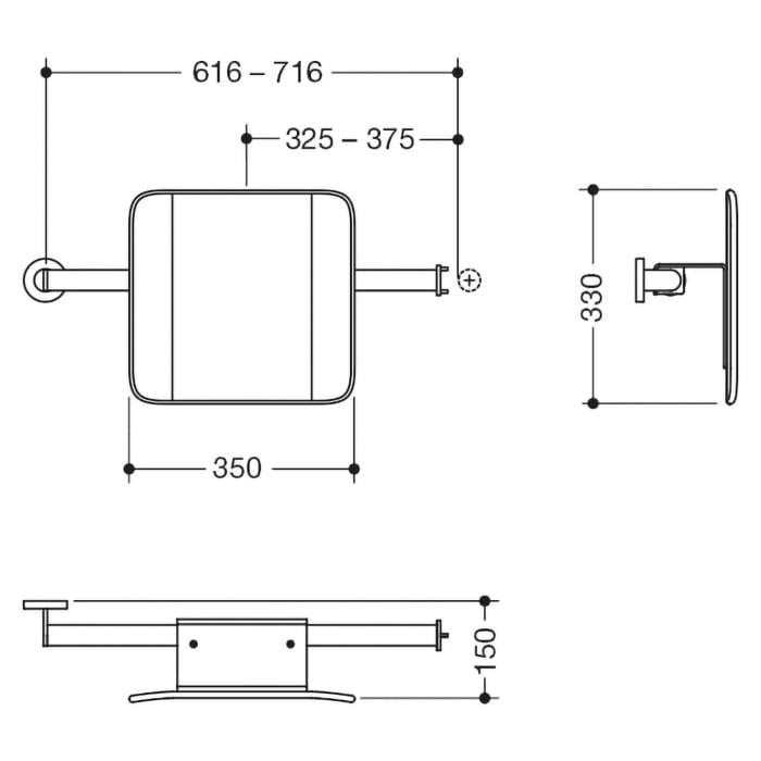 HEWI System 900 Rückenstütze Design A links, Achsmaß verstellbar, breit