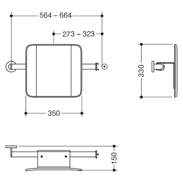 HEWI System 900 Rückenstütze Design A links, Achsmaß verstellbar, schmal