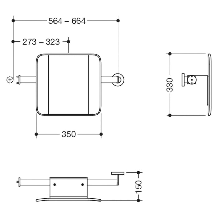 HEWI System 900 Rückenstütze Design A rechts, Achsmaß verstellbar, schmal