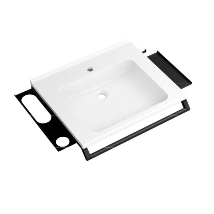 HEWI Universal Waschtisch 60 x 55 cm mit Haltegriff, Ablagen, Haken, mit 1 Hahnloch, ohne Überlauf