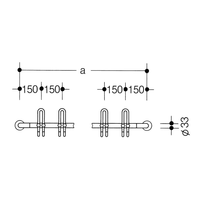 HEWI Garderobenstange 135 cm mit 8 Doppelhaken nach vorn