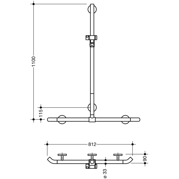 HEWI Warm Touch Duschhandlauf mit verschiebbarer Brausehalterstange, 110 x 81,2 cm