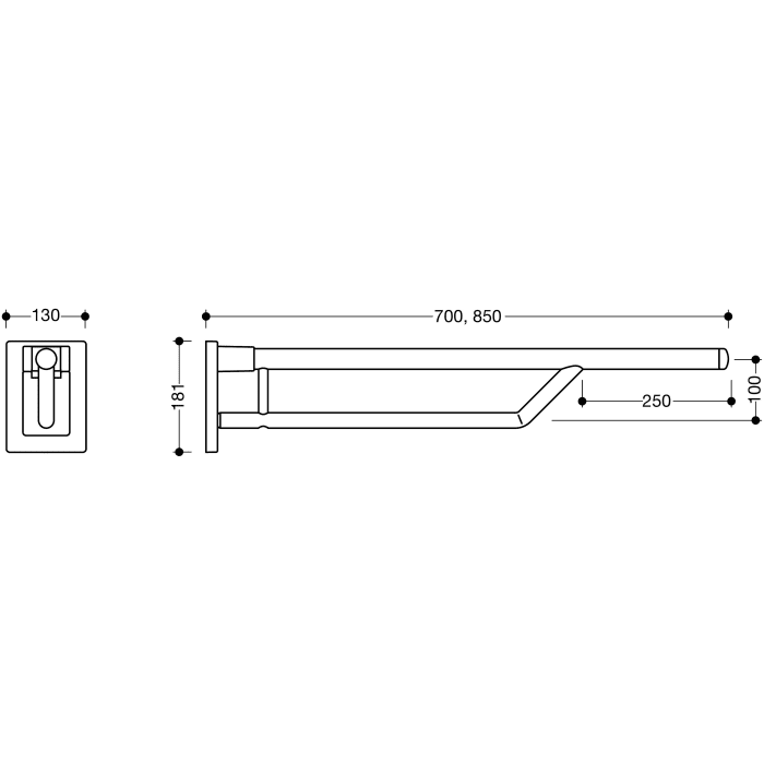 HEWI Warm Touch Mobiler Stützklappgriff Duo, 85 cm