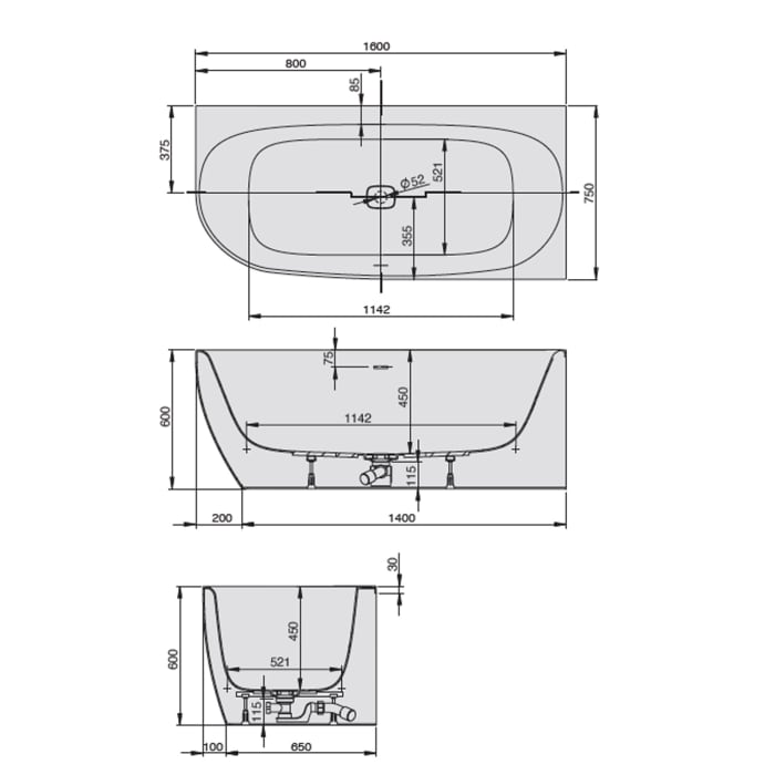 Hoesch iSENSI MONOLITH Eckbadewanne 160 x 75 cm, rechte Ausführung