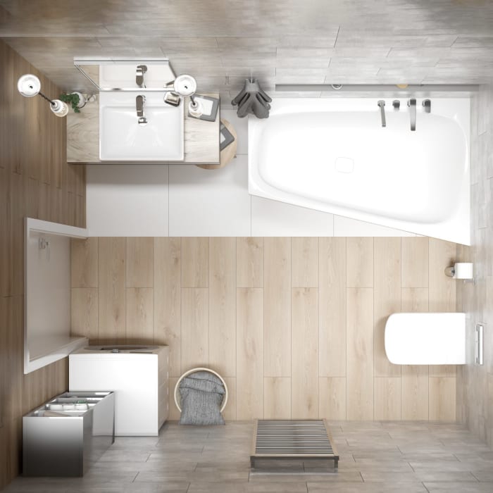 Hoesch iSENSI MONOLITH Trapez-Badewanne 170 x 100 cm, rechts mit Überlaufschlitz