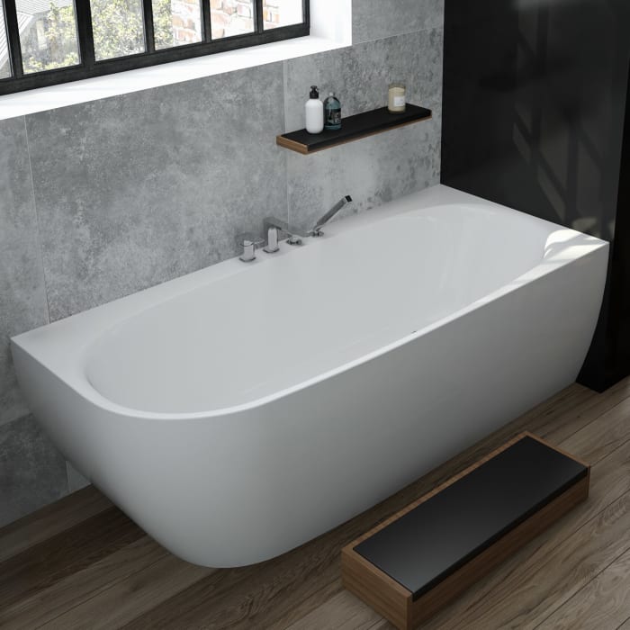 Hoesch iSENSI MONOLITH Eckbadewanne 190 x 90 cm, rechte Ausführung, mit Überlaufbefüllung chrom