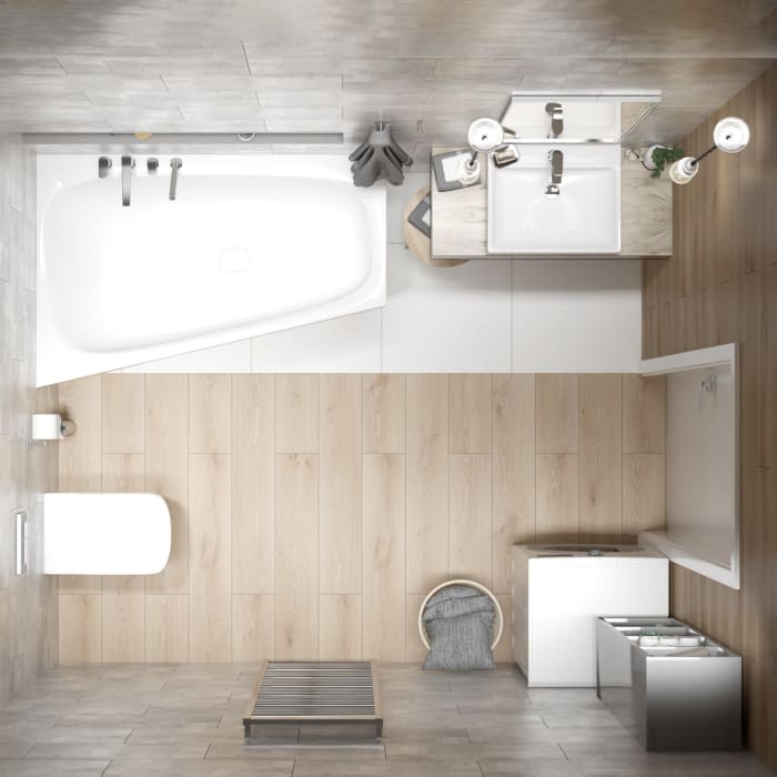 Hoesch iSENSI MONOLITH Badewanne links 180 x 140 cm, mit Überlaufschlitz und Überlaufgarnitur (Klick / Klack)